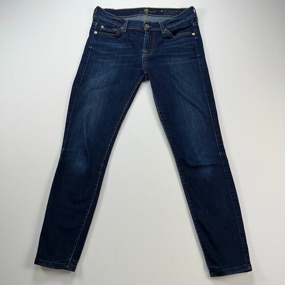 7 For All Mankind Cropped Skinny Jean Dark Wash Low Rise Size 27 - Picture 1 of 13